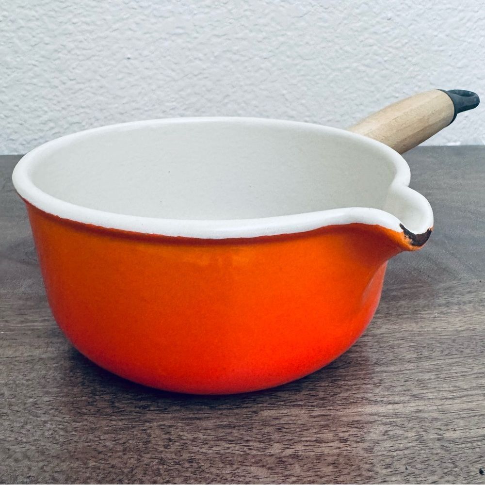 Vintage LeCreuset Flame Orange Enamel Cast Iron Cookware Pot